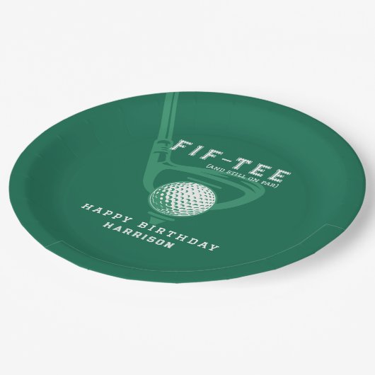 50thバースデーパーティー名前をカスタムするモダンゴルフグリーン ペーパープレート (アングル)