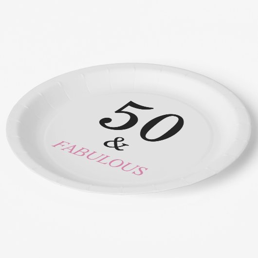 50thバースデーパーティー引用文とブラックピンク文字 ペーパープレート (アングル)