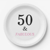 50thバースデーパーティー引用文とブラックピンク文字 ペーパープレート (正面)