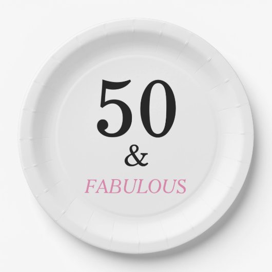50thバースデーパーティー引用文とブラックピンク文字 ペーパープレート (正面)