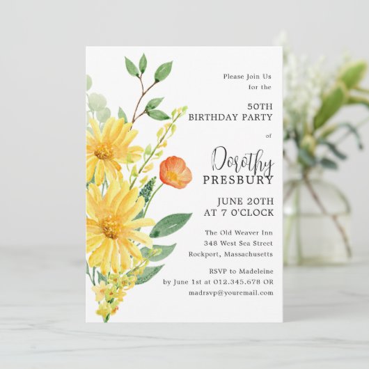 50thバースデーパーティー春イエローフローラ 招待状 (スタンド正面)