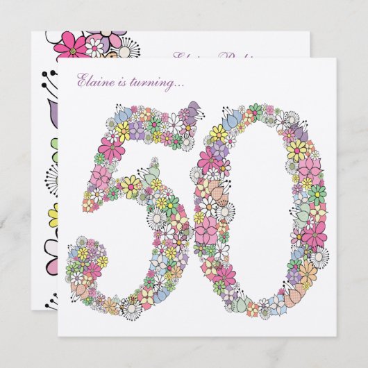 50thバースデーパーティー春開花カスタム招待状 招待状 (正面/裏面)