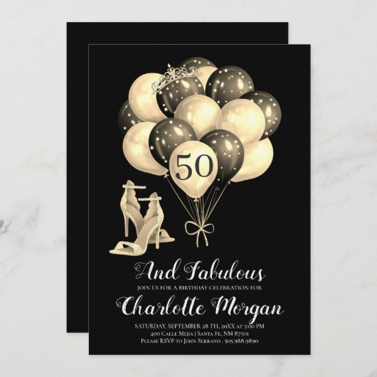 50thバースデーパーティー白黒 招待状 (正面/裏面)