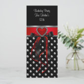 50thバースデーパーティー赤いハートブラックシルバーロン 招待状 (スタンド正面)