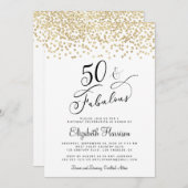 50thバースデーパーティー金ゴールドグリッター 招待状 (正面/裏面)