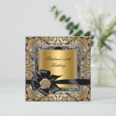 50thバースデーパーティー金ゴールドシルバーブラックボウ 招待状 (スタンド正面)