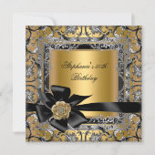 50thバースデーパーティー金ゴールドシルバーブラックボウ 招待状 (正面)