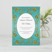 50thバースデーパーティー金ゴールドティール（緑がかった色）クラシック 招待状 (スタンド正面)