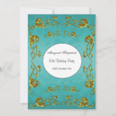 50thバースデーパーティー金ゴールドティール（緑がかった色）クラシック 招待状 (裏面)