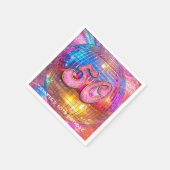 50thバースデーパーティー金ゴールドピンクグリッターディスコボール スタンダードカクテルナプキン (角)