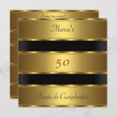 50thバースデーパーティー金ゴールドブラッククンプレーニョ 招待状 (正面/裏面)