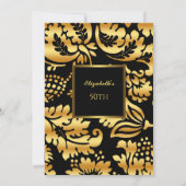 50thバースデーパーティー金ゴールドブラックフローラ 招待状 (裏面)