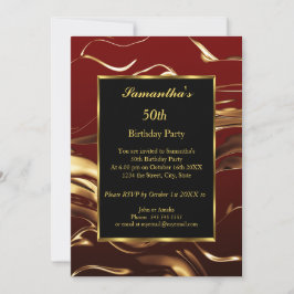 50thバースデーパーティー金ゴールドブラックブルゴーニュ抽象芸術 招待状