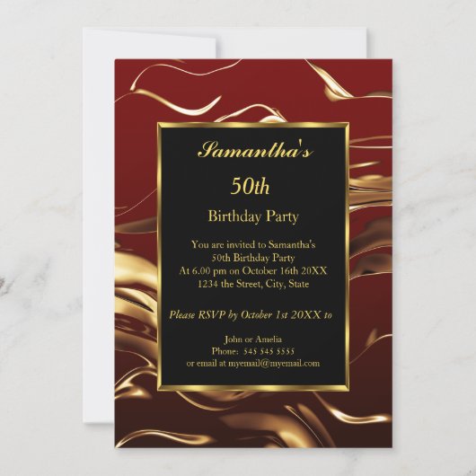 50thバースデーパーティー金ゴールドブラックブルゴーニュ抽象芸術 招待状 (正面)