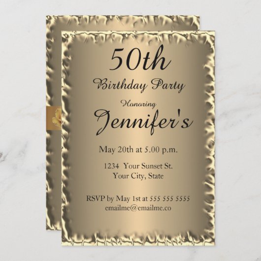 50thバースデーパーティー金ゴールド招待状 招待状 (正面/裏面)