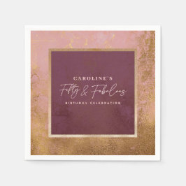 50thバースデーパーティー金ゴールド&ピンク スタンダードカクテルナプキン