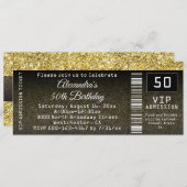 50thバースデーパーティー金ゴールド/ブラックチケット招待状 招待状 (正面/裏面)