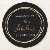 50thバースデーパーティー50と素晴らしいブラック金ゴールド ラウンドペーパーコースター (正面)
