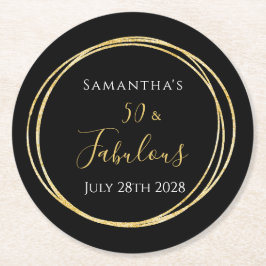 50thバースデーパーティー50と素晴らしいブラック金ゴールド ラウンドペーパーコースター