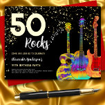50thバースデーパーティー50ロック金ゴールドグリッター 箔招待状ポストカード<br><div class="desc">パーティーの雰囲気を得るクール50ロック金ゴールドグリッターロックとロール50番目のタイポグラフィで始まクールる50のカラフルの水の色のギタサイケデリックーおもしろいと書道のとモダン。このテンプレートを使用する簡単は、ロックンロールスタイルで50に完璧なロックスター招待を作成祝し、ギタリスト、ミュージシャン、音楽の愛好家に理想的である。このクールミュージカル楽器デザイン祝は、エレキギター、クラシック、ギター、セミアコースティックギターの音楽エネルギーであり、50番目の誕生祝いをロックするのに最適な方法である。オリジナルのアートワークby artist Catherine Sweetman</div>
