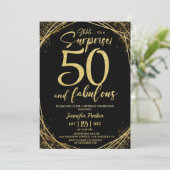 50thバースデーパーティー50素晴らしいブラック金ゴールドグリッター 招待状 (スタンド正面)