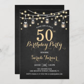 50thバースデーパーティー – カルボード金ゴールド 招待状 (正面/裏面)