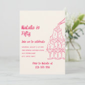 50thピンクシャンパ描ンタワーフィフティ誕生日 招待状 (スタンド正面)