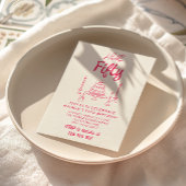 50thピンク手描きケーキこんにちは50誕生日 招待状