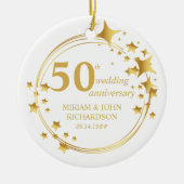 50thフォト結婚金ゴールドスターリースパーソナライズされた セラミックオーナメント (正面)