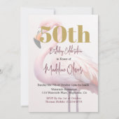 50thフラミンゴテーマピンク金ゴールド誕生日 招待状 (裏面)