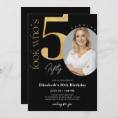 50thブラック金ゴールド誕生日招待状（写真あり） 招待状 (正面/裏面)