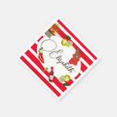 50thレモイタリアンン赤地中海の白ストライプ スタンダードカクテルナプキン (角)