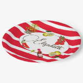 50thレモイタリアンン赤地中海の白ストライプ ペーパープレート (アングル)