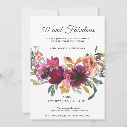 50thワイルドフラワー誕生日招待状 シーズンカード (正面)