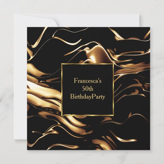 50th人気があるバースデーパーティー金ゴールドブラック招待状 招待状 (裏面)