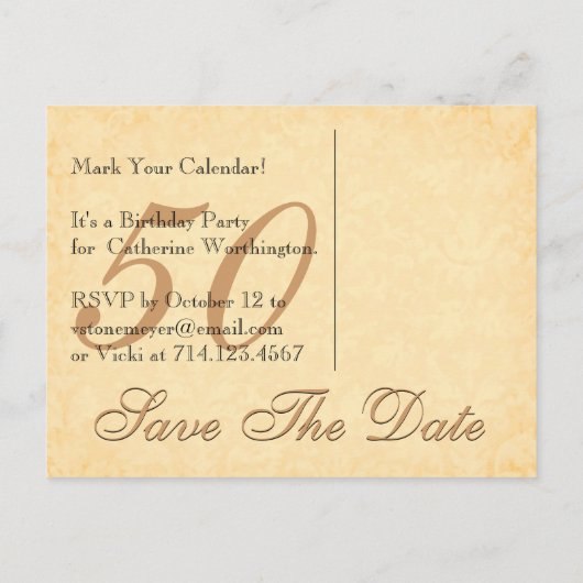 50th日付の保存誕生日淡い色の金ゴールドレースブラック2 案内ポストカード (裏面)