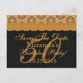 50th日付の保存誕生日金ゴールドブラックレースv2 案内ポストカード (正面)