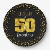 50th素晴らしい誕生日ブラック金ゴールドフォイルドックスグラム ペーパープレート (正面)
