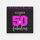 50th素晴らしい誕生日ホットピンクグレームドットブラック スタンダードカクテルナプキン (正面)
