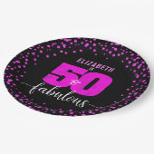 50th素晴らしい誕生日ホットピンクグレームドットブラック ペーパープレート (アングル)