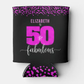 50th素晴らしい誕生日ホットピンクドットブラックグラム 缶クーラー (正面)