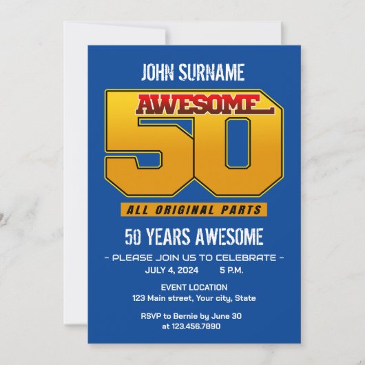 50th素晴らし誕生日パーティーすべてのオリジナルパーツ 招待状 (正面)