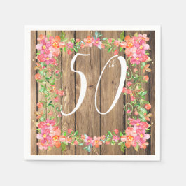 50th素朴な木納屋の誕生日フローラガーデンパーティー スタンダードカクテルナプキン