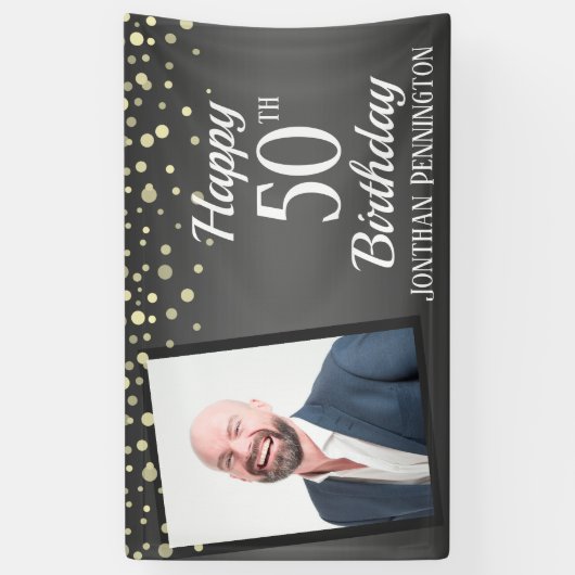 50th誕生日と紙吹雪ワンフォトバー 横断幕 (縦)