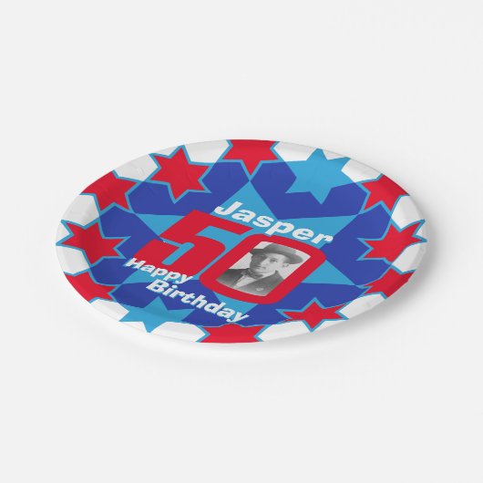 50th誕生日の写真名blue star紙プレート ペーパープレート (アングル)