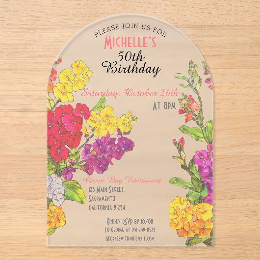 50th誕生日の透明シック アクリル招待状 (正面)