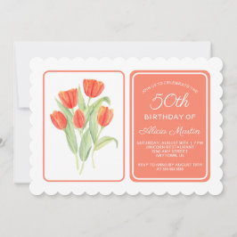 50th誕生日エレガントレッドチューリップフローラ 招待状