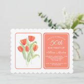 50th誕生日エレガントレッドチューリップフローラ 招待状 (スタンド正面)