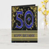 50th誕生日カード(金ゴールドとバブル) カード (黄色い花)