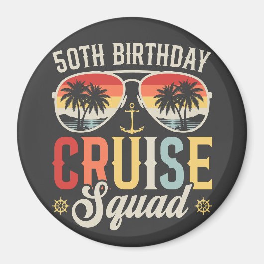 50th誕生日クルーズスクワッドファミリーマッチングサークル マグネット (正面)